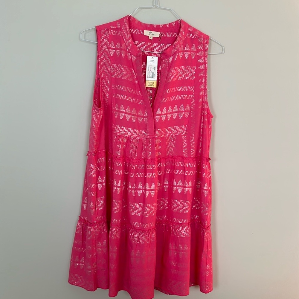 NWT Boutique pink dress by Elan. Size Large. Silver metallic design